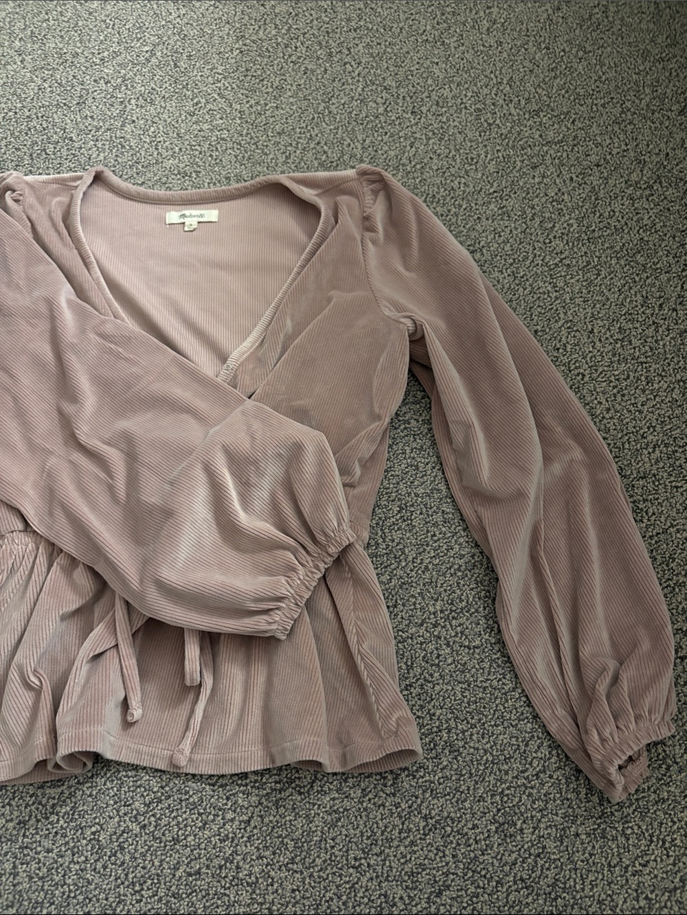 Madewell Mauve Ribbed Wrap Tie Blouse - Picture 3 of 5